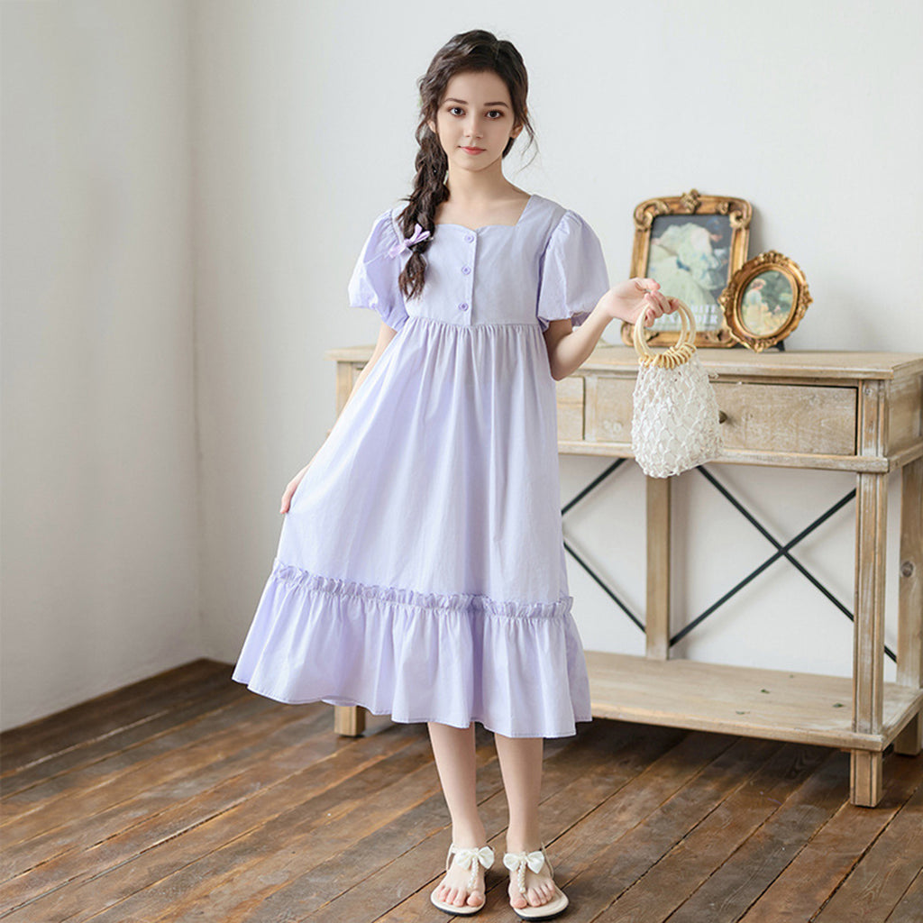 Girls Puff Sleeves Fit & Flare Dress