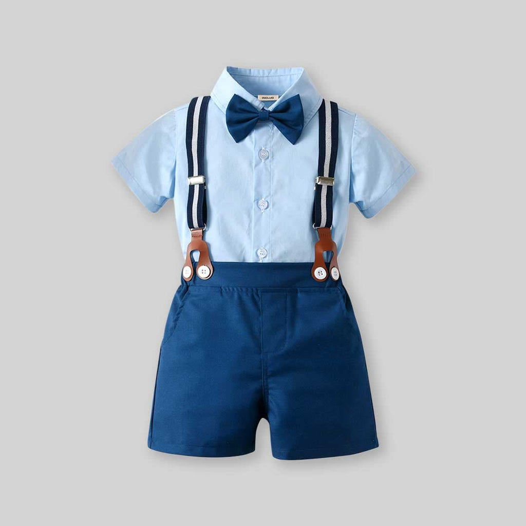 Boys Short Sleeve Shirt With Suspender Shorts Set Sets Blue 1-2 Y