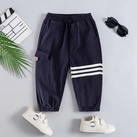 Boys Navy Blue Three Stripes Print Cargo Pants Pants Navy Blue 1-2 Y