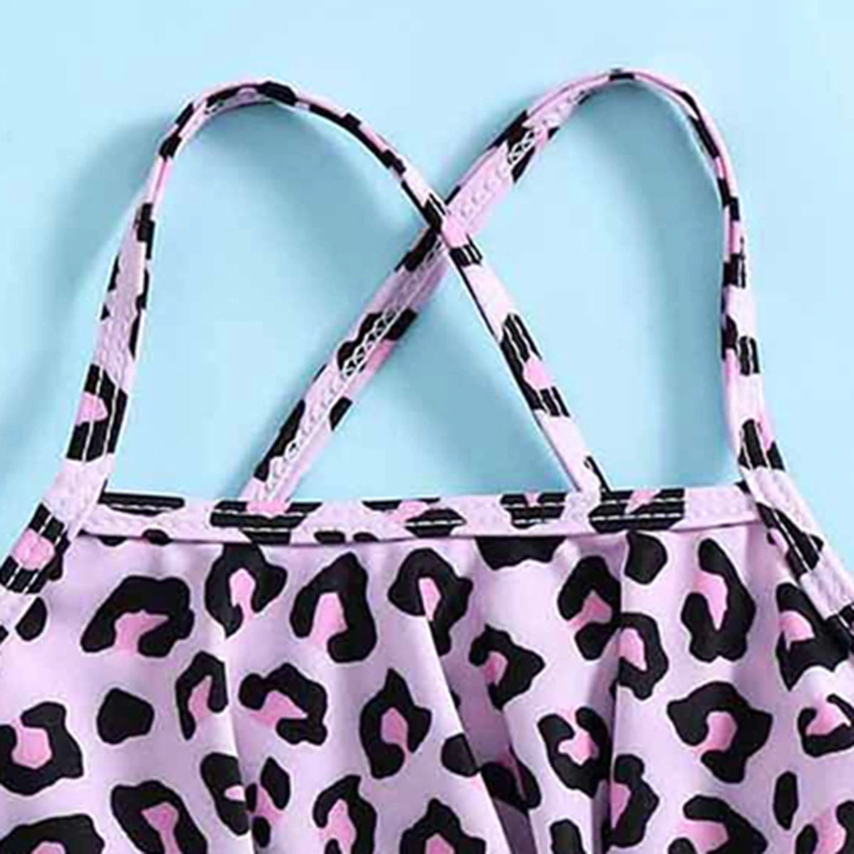Girls Pink Leopard Print Top With Briefs Swimwear Sets Sets