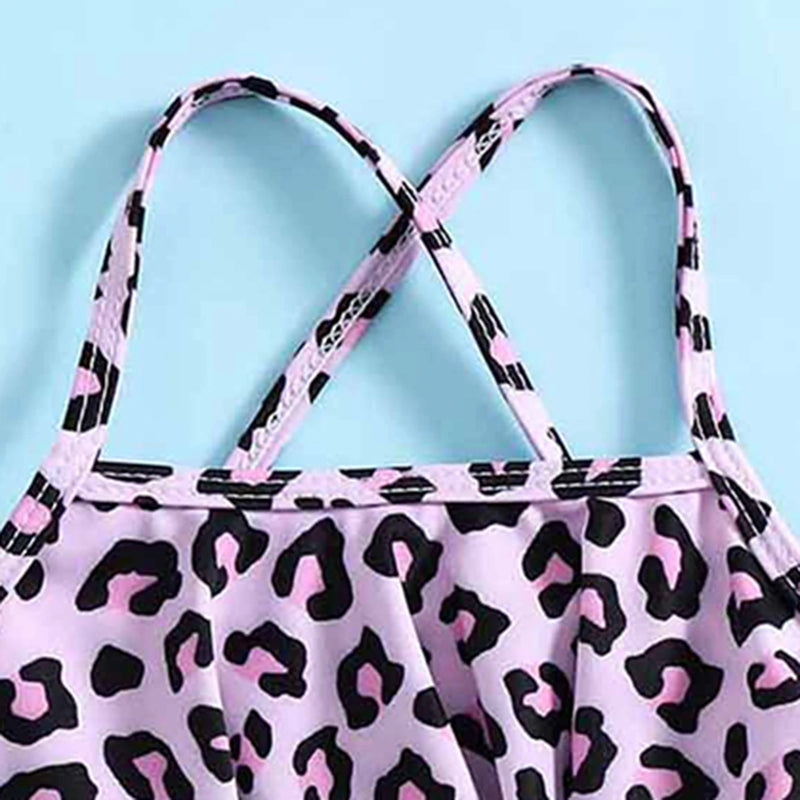 Girls Pink Leopard Print Top With Briefs Swimwear Sets Sets
