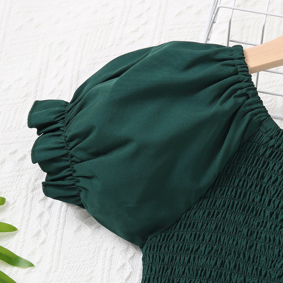 Girls Dark Green Floral Print Smocked Casual Dress Casual Dresses