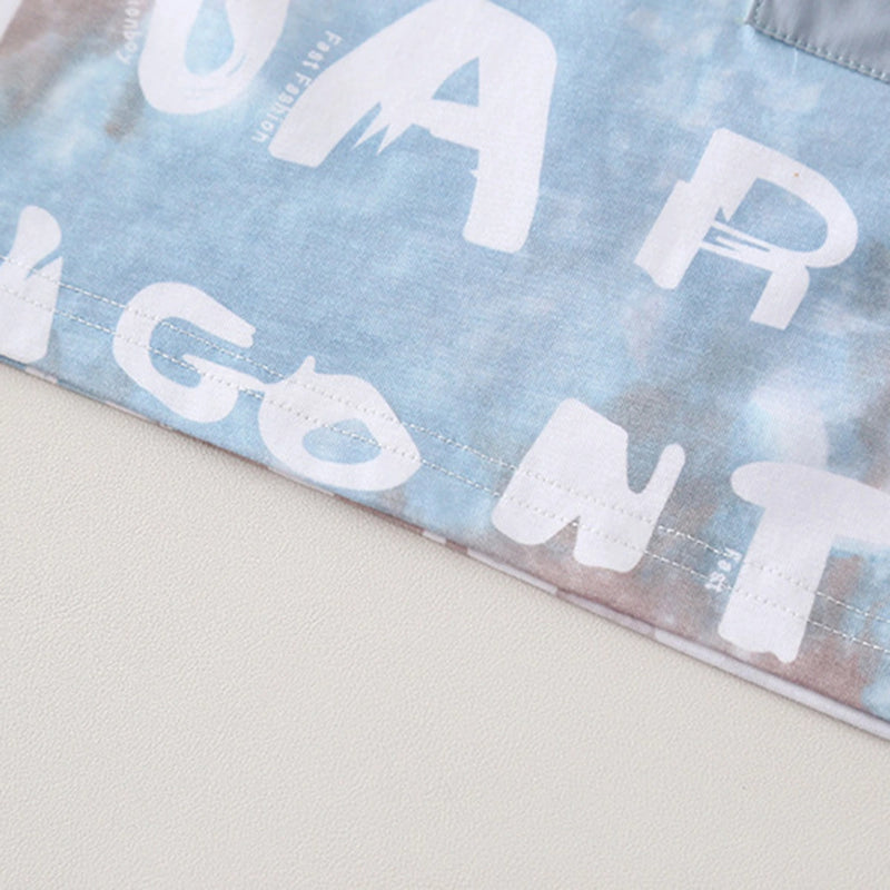 Boys Light Blue Typographic Printed Short Sleeve T-Shirt With Elasticated Shorts Sets 2 pc. Sets