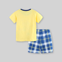 Boys Aeroplane Printed T-Shirt With Checked Shorts 2 pc. Sets   