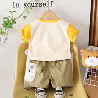 Girls Yellow Short Sleeves T-Shirt With Shorts & Sling Bag Sets Sets