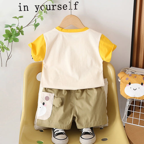 Girls Yellow Short Sleeves T-Shirt With Shorts & Sling Bag Sets Sets