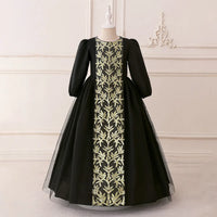 Girls Black Embroidered Maxi Dress With Puff Sleeves Casual Dresses Black 3-4 Y