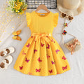 Girls Yellow Butterfly Printed Fit And Flared Casual Dress Casual Dresses Yellow 3-4 Y