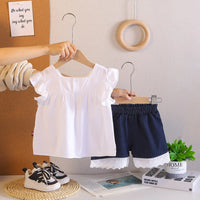 Girls White Bunny & Heart Printed Top With Shorts Sets Sets