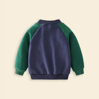 Boys Navy Blue Smiley Printed Varsity Jacket With Raglan Sleeves Coats & Jackets