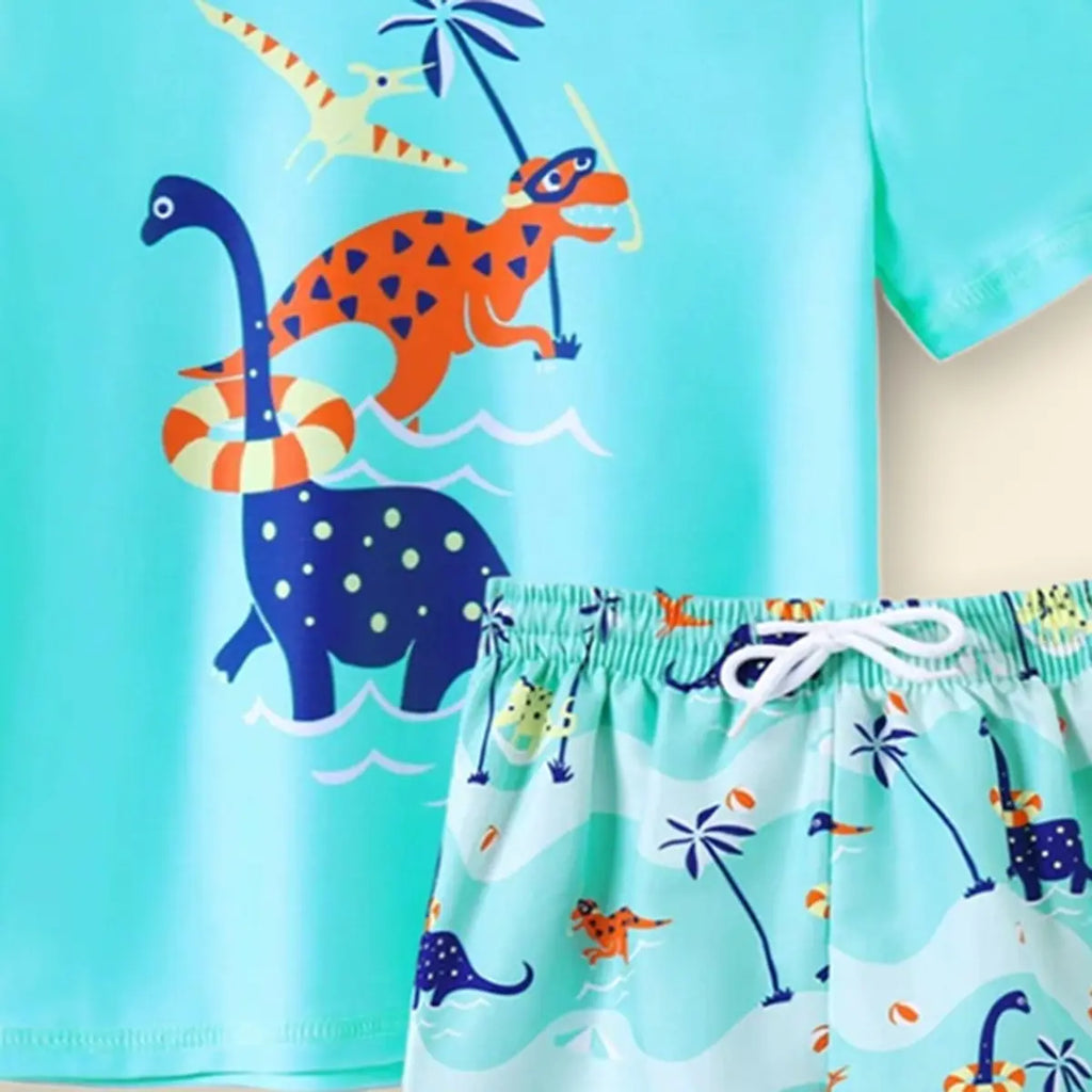Boys Teal Animals Printed Short Sleeves T-Shirt & Shorts Swimsuit Sets Sets