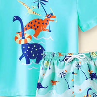 Boys Teal Animals Printed Short Sleeves T-Shirt & Shorts Swimsuit Sets Sets