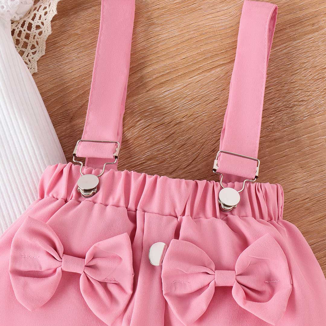 Girls Flared Sleeve Top With Suspender Skirt & Hat Set Sets   