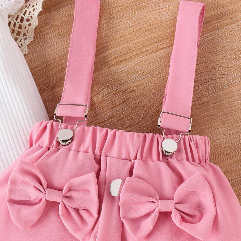 Girls Flared Sleeve Top With Suspender Skirt & Hat Set Sets   