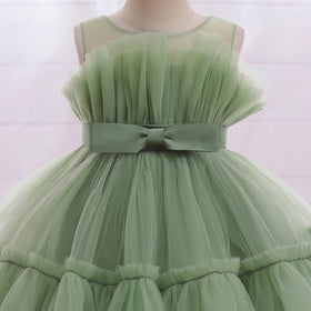 Girls Olive Green Sleeveless Tutu Partywear Dress With Back Bow Party Dresses