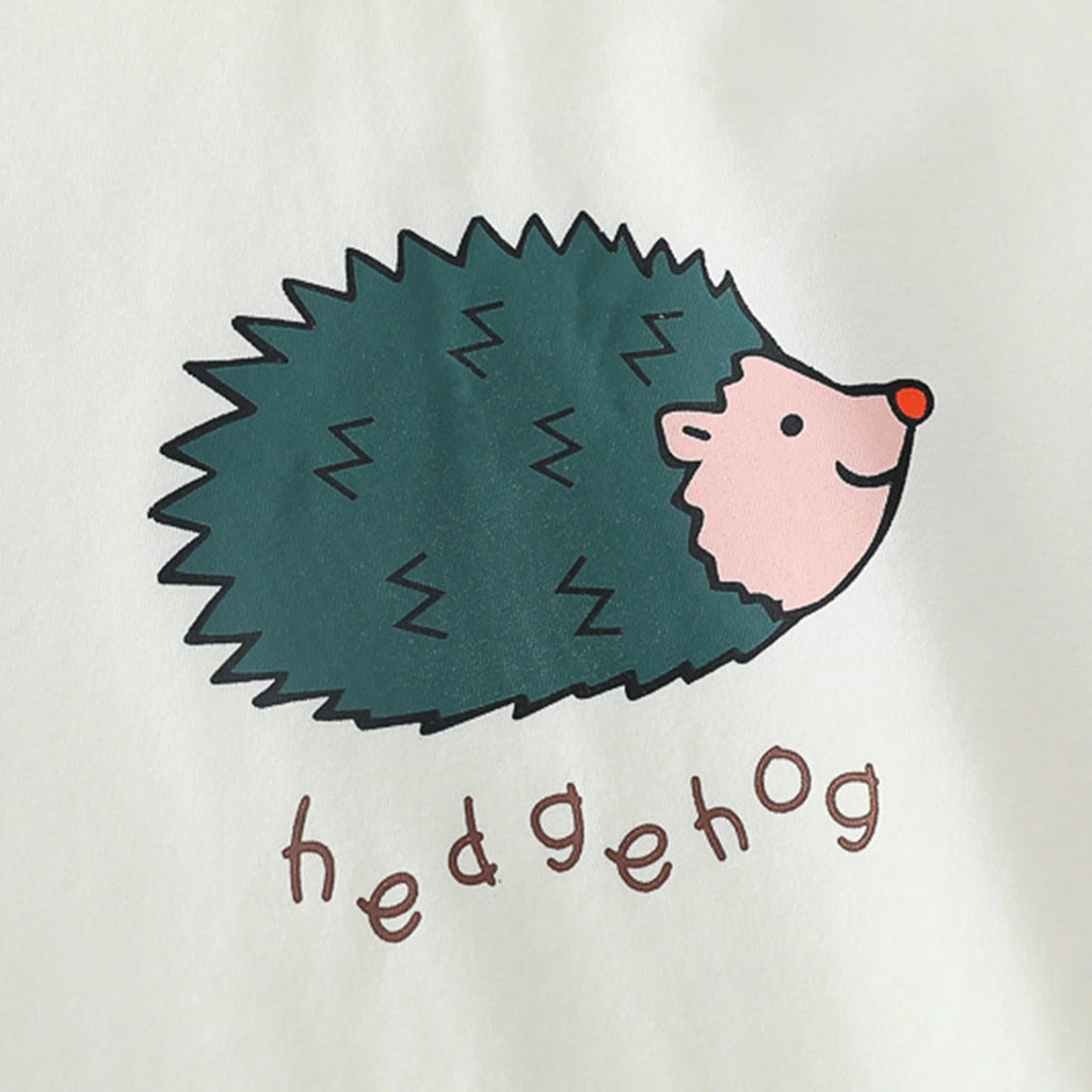 Boys Beige Hedgehog Graphic Printed Short Sleeve T-Shirt With Shorts Sets 2 pc. Sets