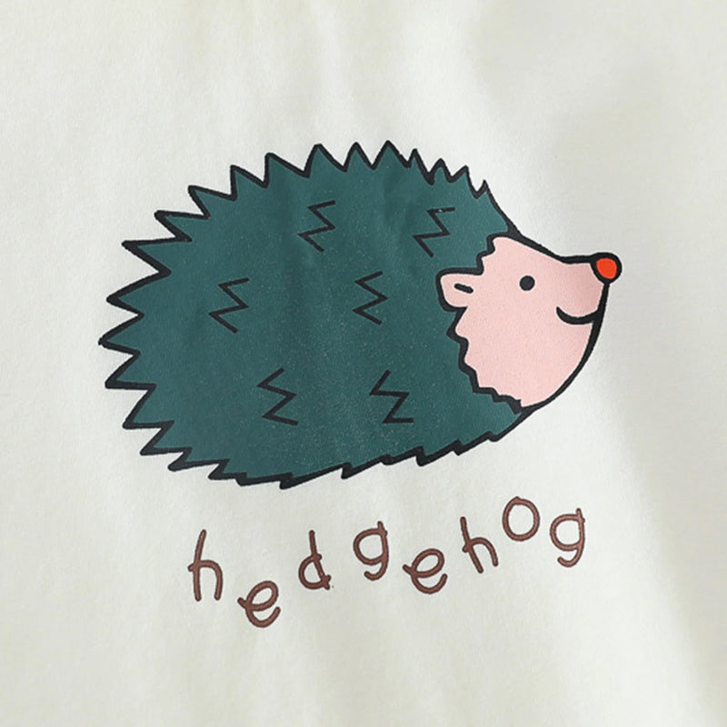 Boys Beige Hedgehog Graphic Printed Short Sleeve T-Shirt With Shorts Sets 2 pc. Sets