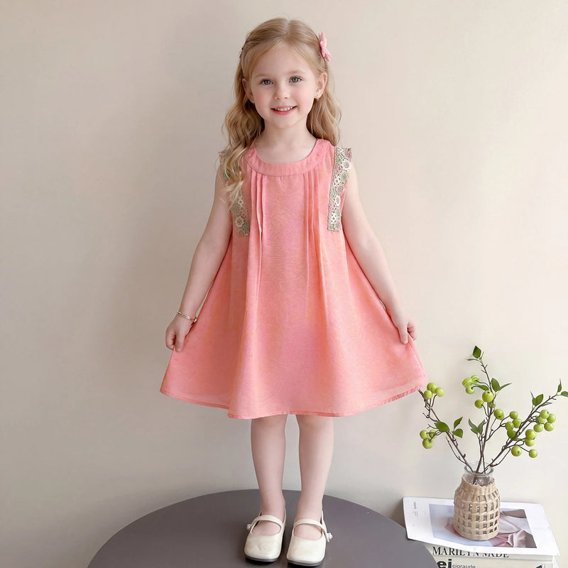 Girls Peach Self-Design Sleeveless A-Line Dress Casual Dresses Peach 1-2 Y