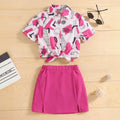 Girls Fuchsia Abstract Printed Short Sleeves Top With Skirt Sets Sets Fuchsia 7-8 Y