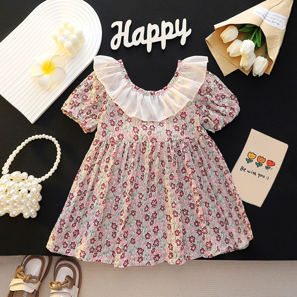 Girls Floral Printed Casual Dress Casual Dresses Red 1-2 Y 