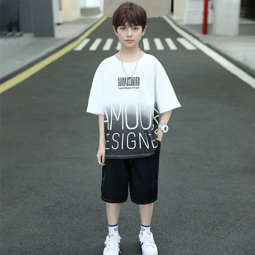 Boys White Typographic Printed Oversized T-Shirt With Shorts Set Sets White 5-6 Y