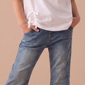Girls Blue Flared Elasticated Denim Jeans Pants