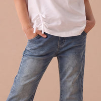 Girls Blue Flared Elasticated Denim Jeans Pants