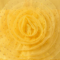 Girls yellow sleeveless party gown with floral applique and tulle