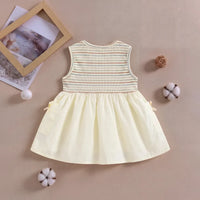 Girls Cream Striped Cat Applique Fit & Flare Dress With Bow Details Casual Dresses