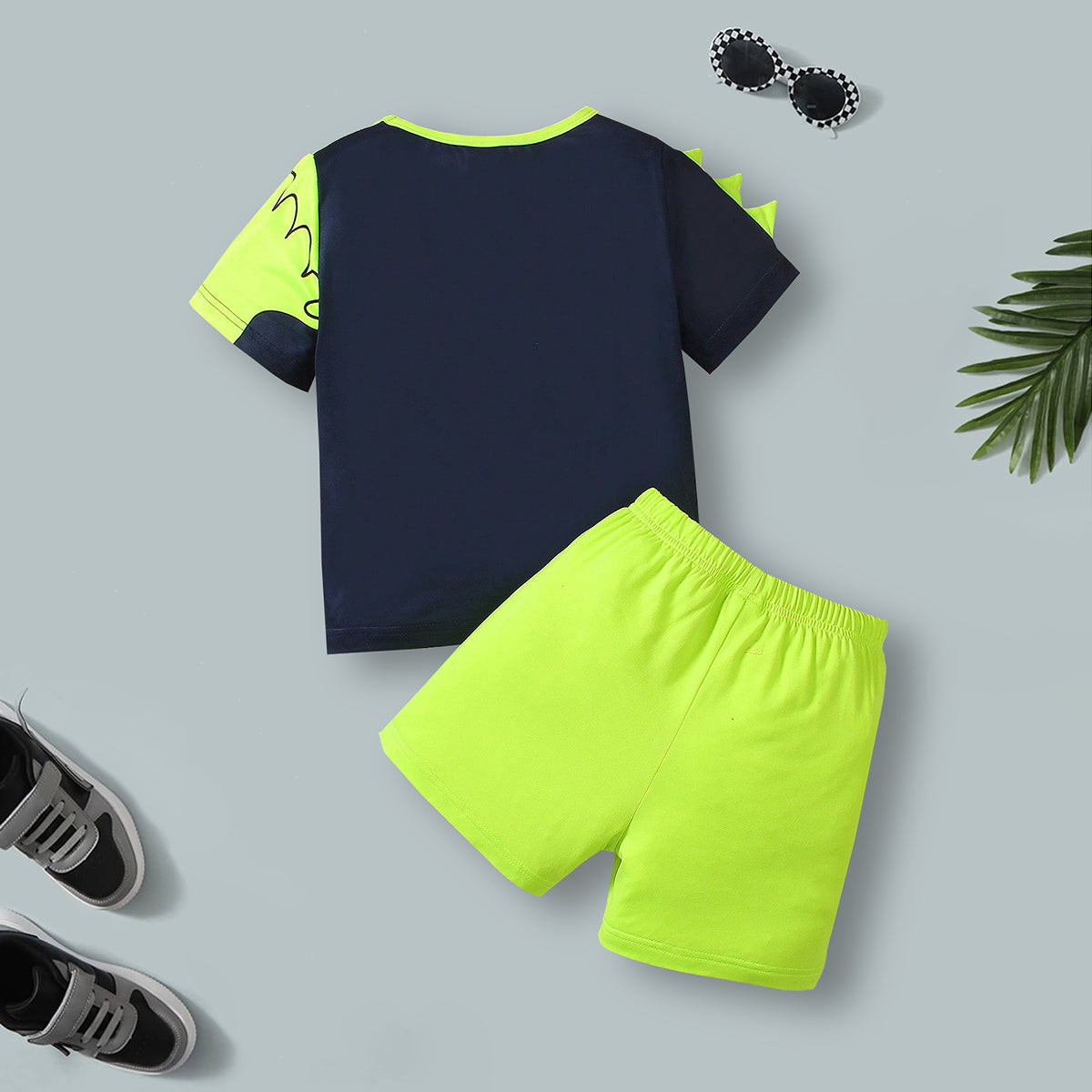 Boys Green Dinosaur Printed T-Shirt With Short Set 2 pc. Sets
