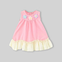 Girls Pink Floral Applique Ruffle Hem A-Line Dress Casual Dresses