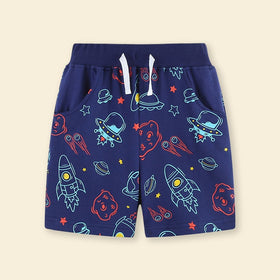 Boys Space Ship Printed Rib Waist Shorts Shorts   