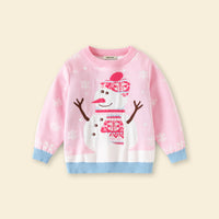 Girls Light Pink Self-Design Christmas Sweater Sweaters & Cardigans