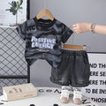 Boys Black Typographic Print T-Shirt With Denim Shorts Sets Sets Black 1-2 Y