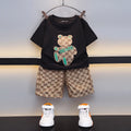 Boys Black Short Sleeve Bear Applique T-Shirt With Shorts Sets 2 pc. Sets Black 3-4 Y