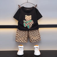 Boys Black Short Sleeve Bear Applique T-Shirt With Shorts Sets 2 pc. Sets Black 3-4 Y
