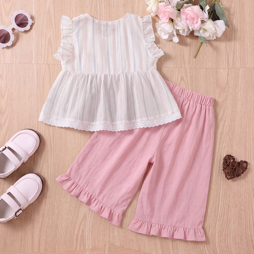 Girls Striped Ruffle Top With Light Pink Capri Sets 2 pc. Sets