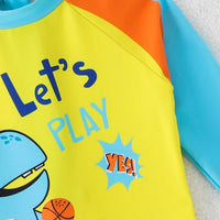 Boys Yellow Graphics Swimwear Bodysuit With Long Sleeves Beachwear