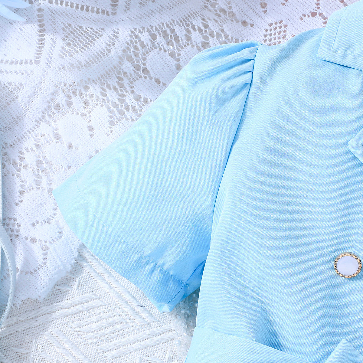 Girls Sky Blue Solid Summer Casual Blazer Dresses Casual Dresses