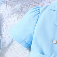 Girls Sky Blue Solid Summer Casual Blazer Dresses Casual Dresses