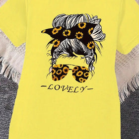 Girls Yellow Graphic Short Sleeve T-Shirt Dress Casual Dresses