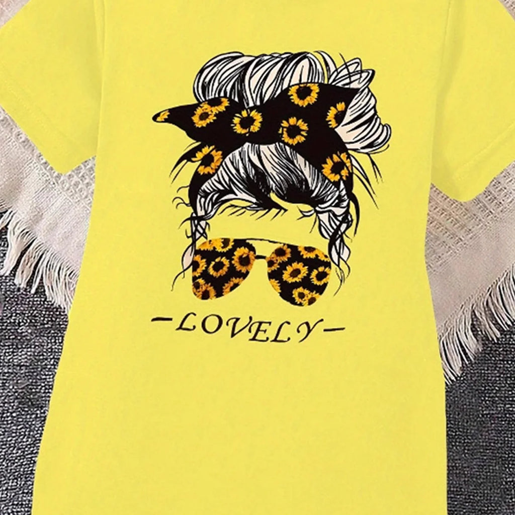Girls Yellow Graphic Short Sleeve T-Shirt Dress Casual Dresses