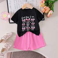 Girls Black Typographic Print Short Sleeve T-Shirt With Shorts Sets 2 pc. Sets Black 2-3 Y