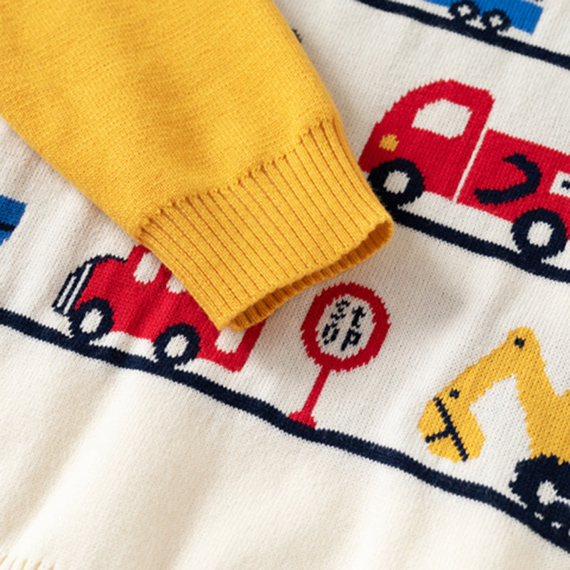 Boys Multicolor Regular Sweater With Self-Design Crane Cartoon Patterns Sweaters & Cardigans