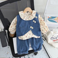 Girls Blue Denim Vest With Printed Top & Denim Pants Set Sets Blue 1-2 Y