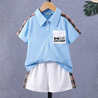 Boys Blue Polo T-shirt with Shorts Set Sets Blue 2-3 Y