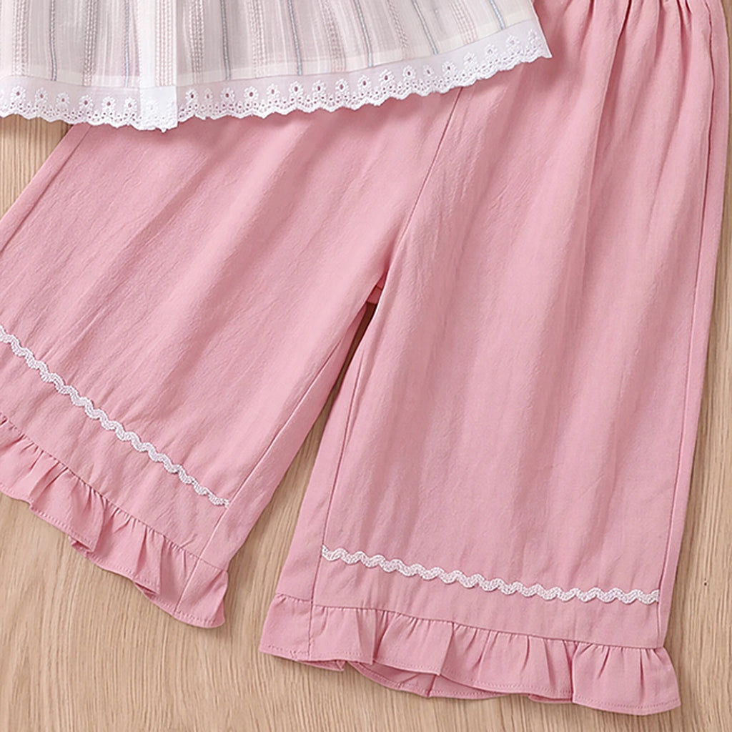 Girls Striped Ruffle Top With Light Pink Capri Sets 2 pc. Sets