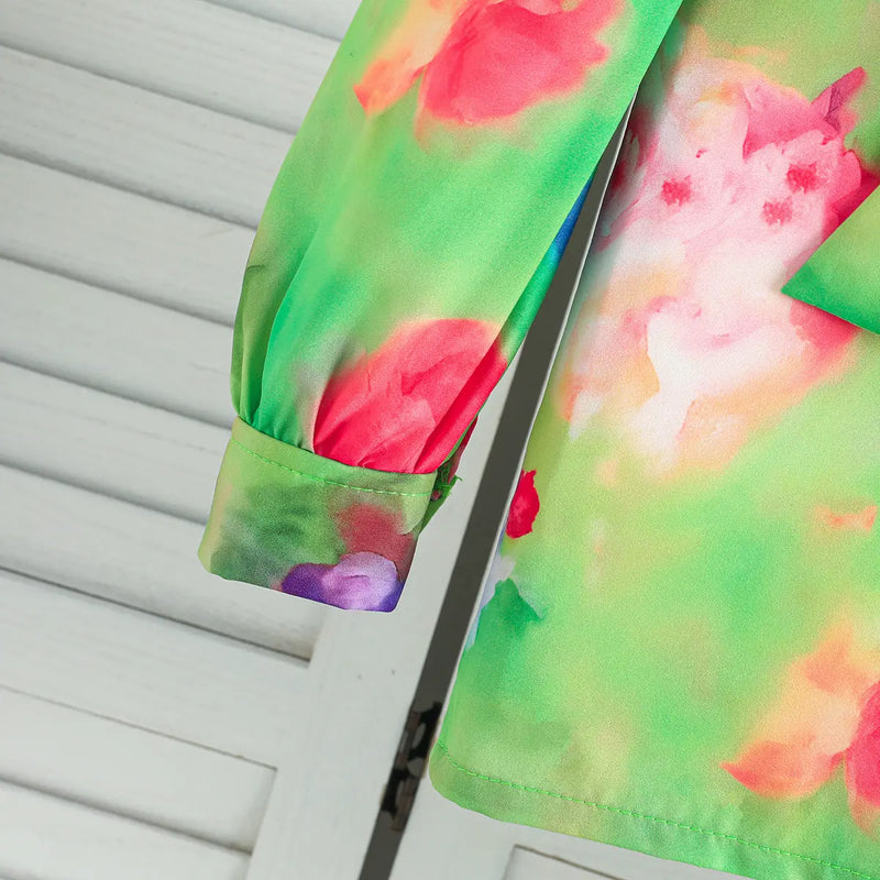 Girls Green Floral Printed Top With Pleated Skirt Co-ord Sets Sets