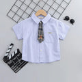 Boys Light Blue Short Sleeves Shirt With Attached Necktie Shirts Light Blue 1-2 Y