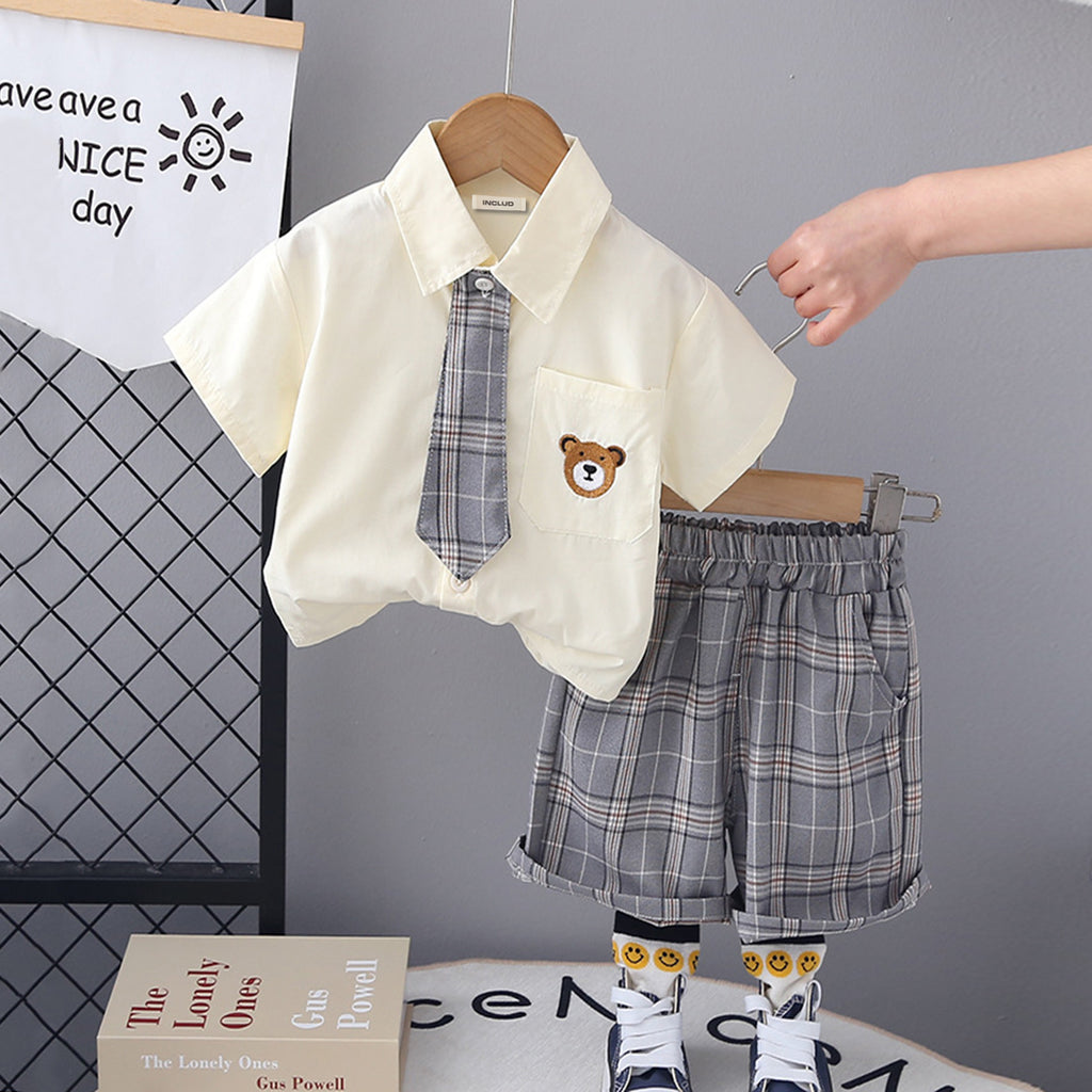Boys Shirt with Checkered Shorts Set